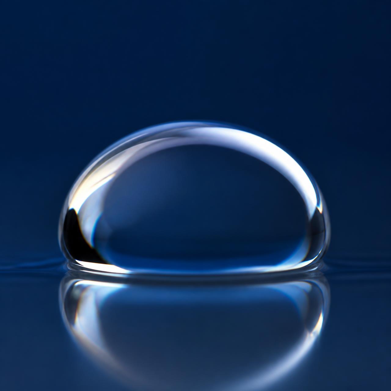 Détail d'une goutte d'eau sur une vitre propre captant la lumière